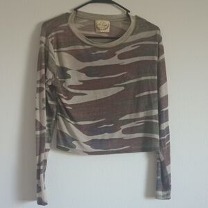 U.S. Vintage Camo Long Sleeve Top Women's Size Medium Semi Sheer Camouflage